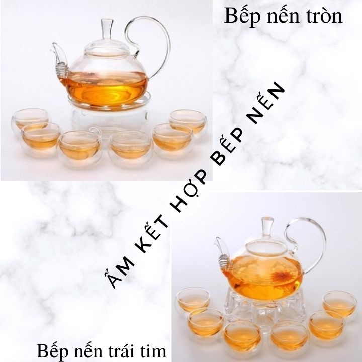 Bộ Ấm Trà Thủy Tinh Quai Vổng BAT 21 đế tròn